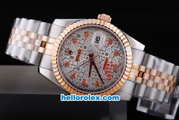 Rolex Datejust Automatic Movement with Rose Gold Bezel and Diamond Marking-Small Calendar - Click Image to Close